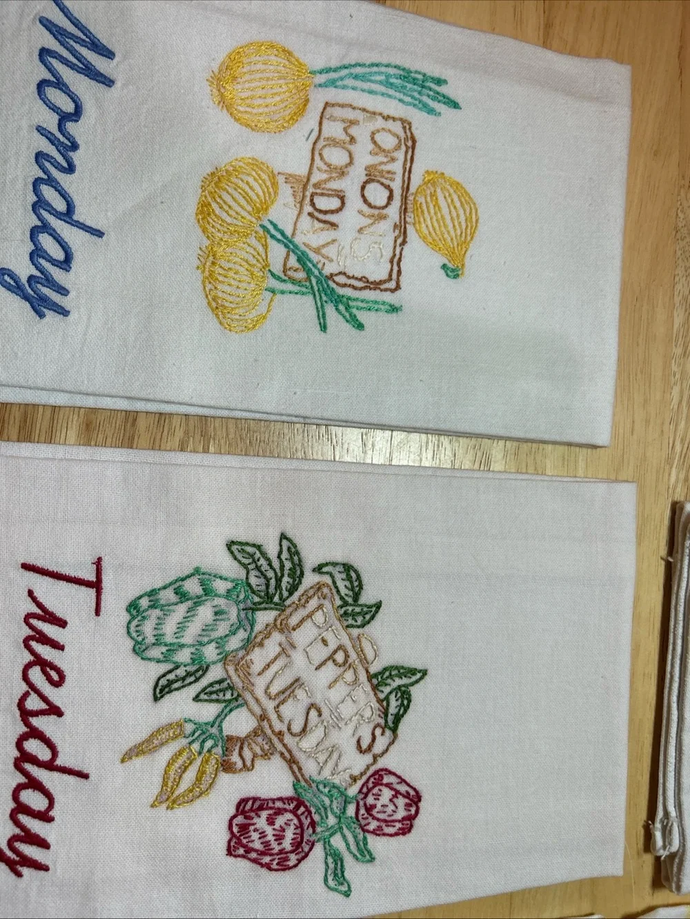 Martha Stewart Kitchen Dish Towels Days of the Week Embroidered Vegetable Granny